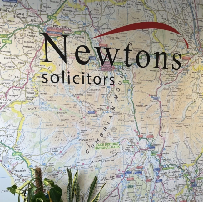 Newtons Solicitors Penrith Office 1 Year Anniversary - image showing map with Newtons logo